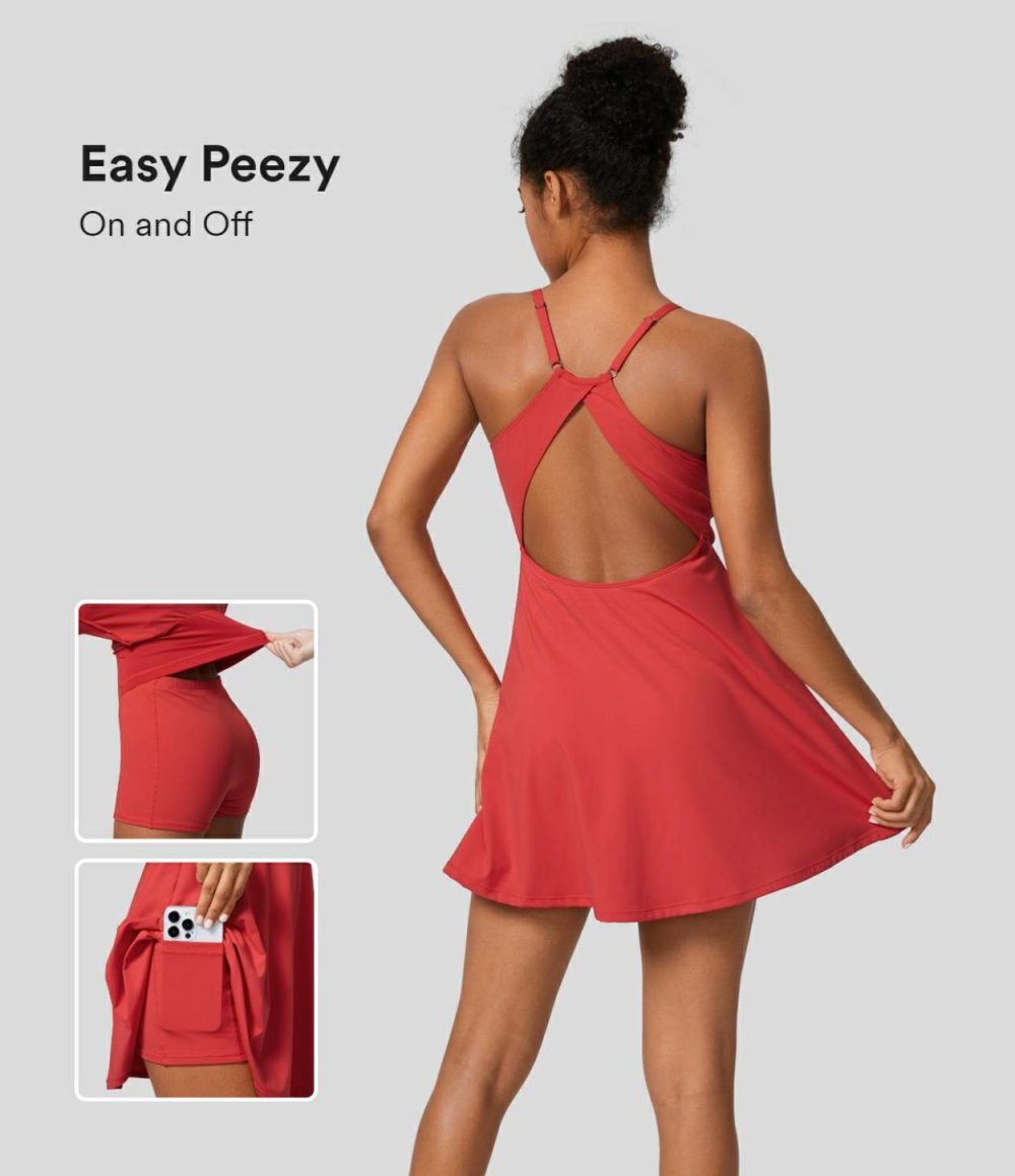 Adjustable Strap Backless 2-in-1 Pocket Slip Active Dress-Easy Peezy Edition  | Womens  Active Dresses Active Dresses Active Dresses