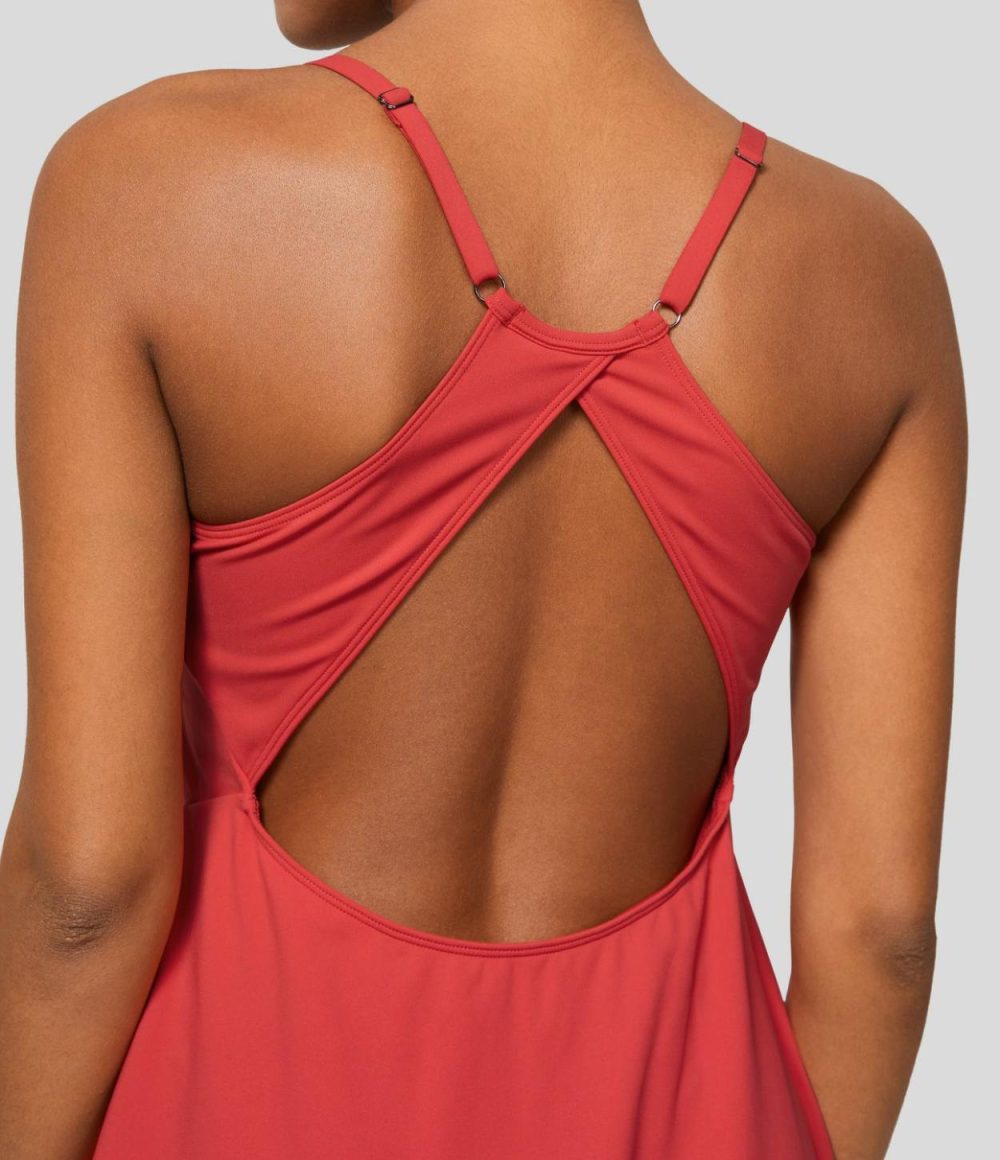 Adjustable Strap Backless 2-in-1 Pocket Slip Active Dress-Easy Peezy Edition  | Womens  Active Dresses Active Dresses Active Dresses