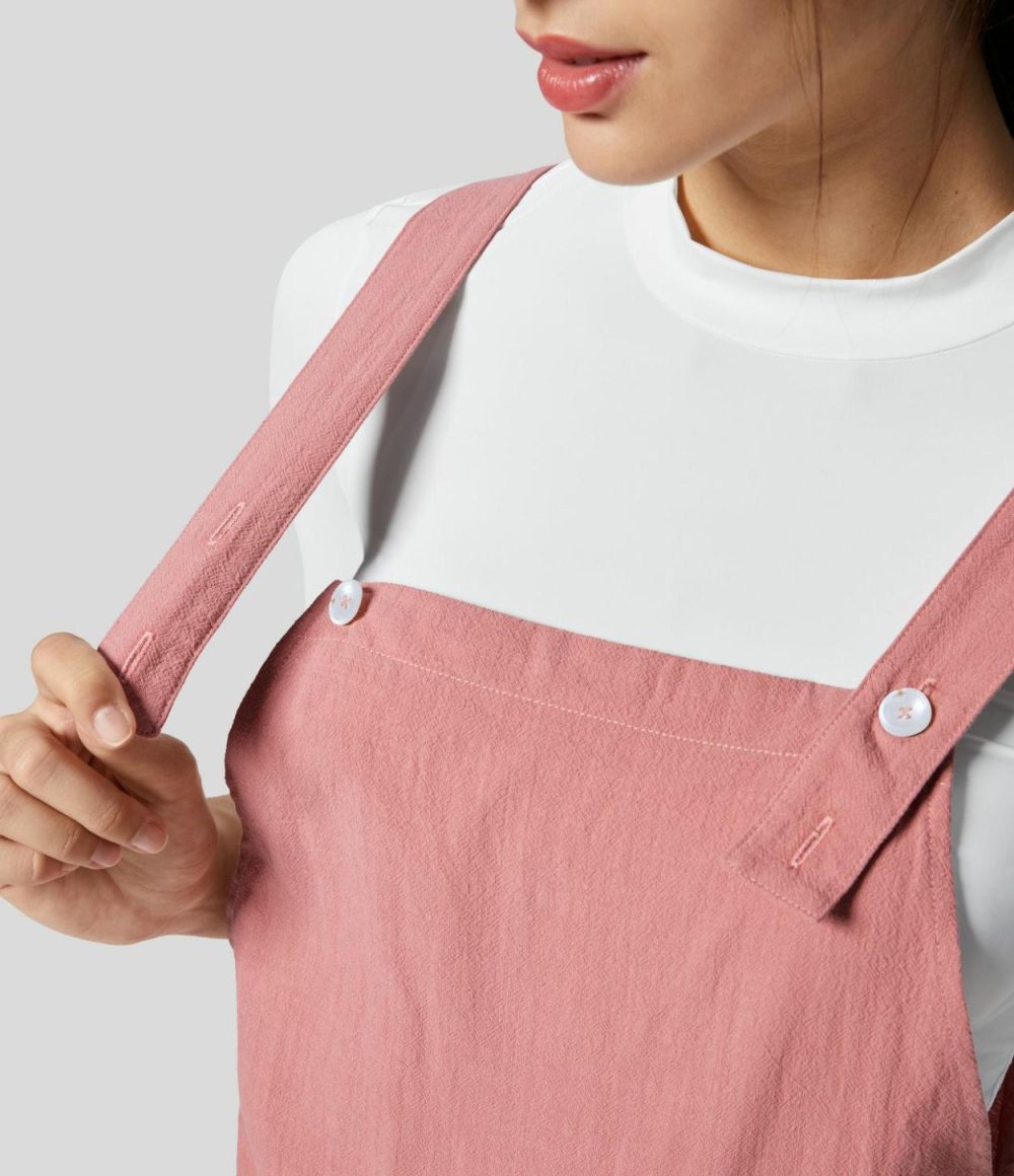 Adjustable Strap Side Pocket Plicated Casual Linen-Feel Overalls  | Womens  Overalls Clothing Overalls