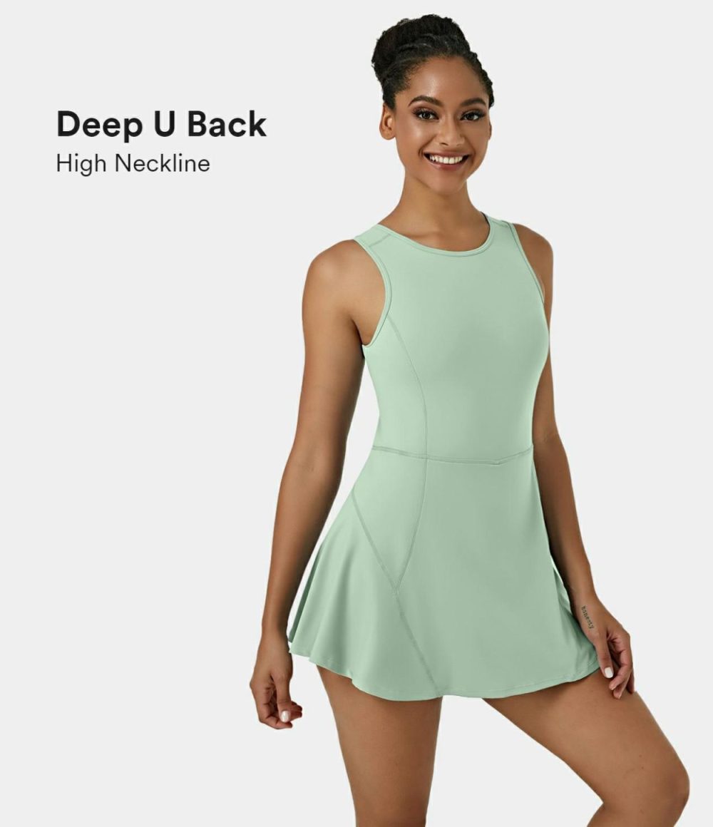 Backless 2-in-1 Pocket Mini Flare Golf Active Dress  | Womens  Active Dresses Active Dresses Active Dresses