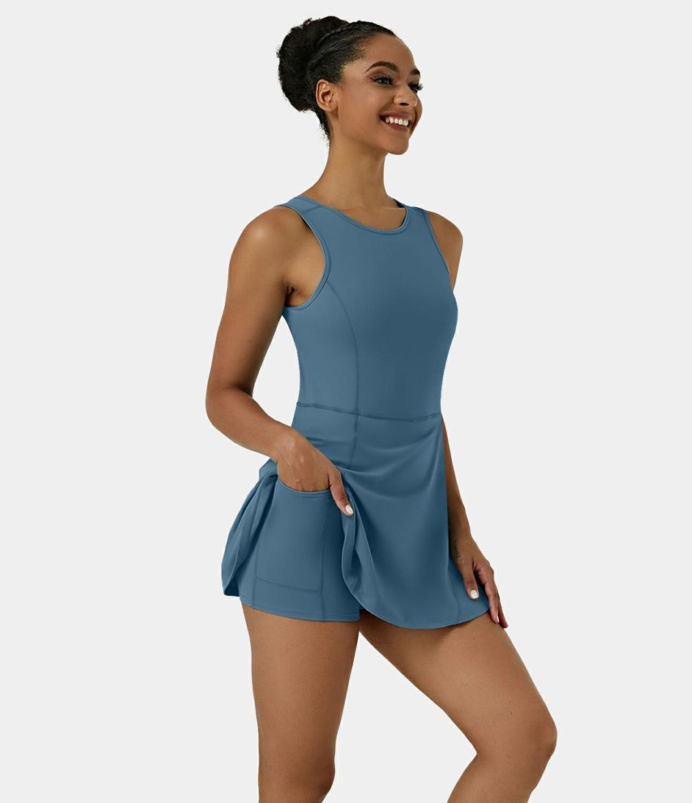 Backless 2-in-1 Pocket Mini Flare Golf Active Dress  | Womens  Active Dresses Active Dresses Active Dresses