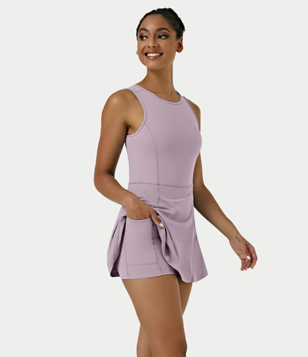 Backless 2-in-1 Pocket Mini Flare Golf Active Dress  | Womens  Active Dresses Active Dresses Active Dresses