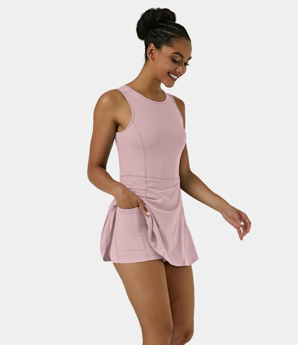 Backless 2-in-1 Pocket Mini Flare Golf Active Dress  | Womens  Active Dresses Active Dresses Active Dresses