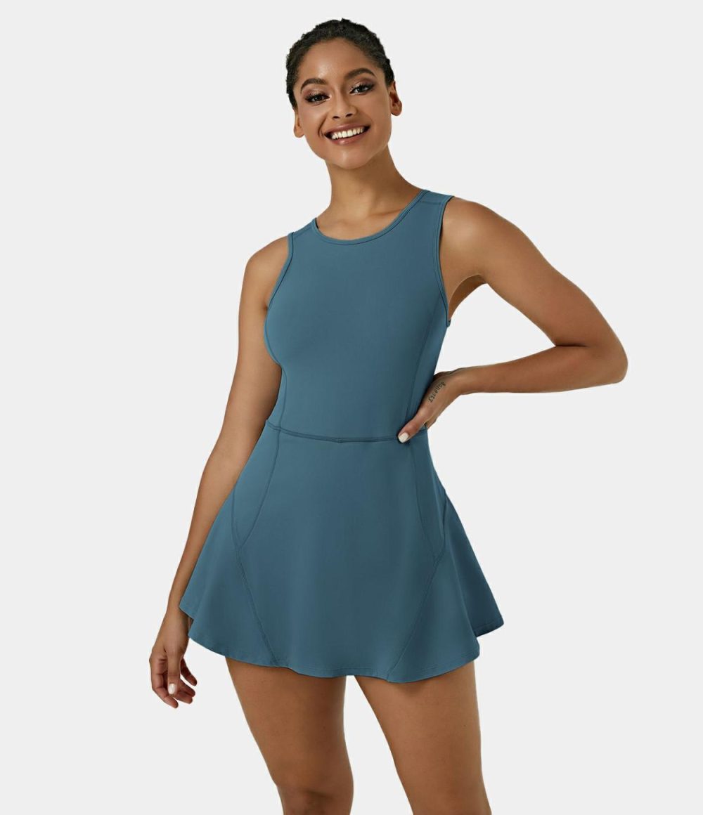 Backless 2-in-1 Pocket Mini Flare Golf Active Dress  | Womens  Active Dresses Active Dresses Active Dresses