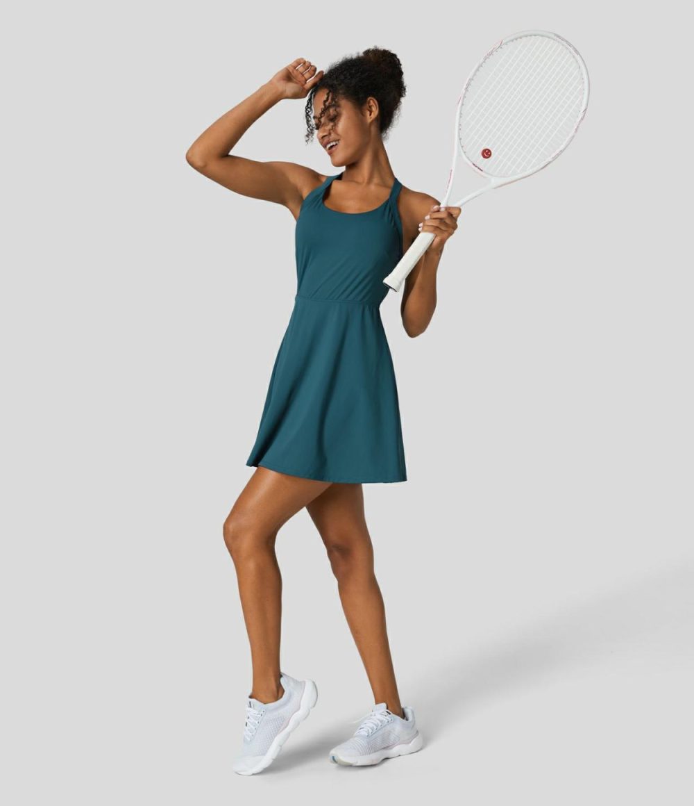 Backless 2-in-1 Pocket Quick Dry Flare Mini Tennis Active Dress  | Womens  Active Dresses Active Dresses Active Dresses