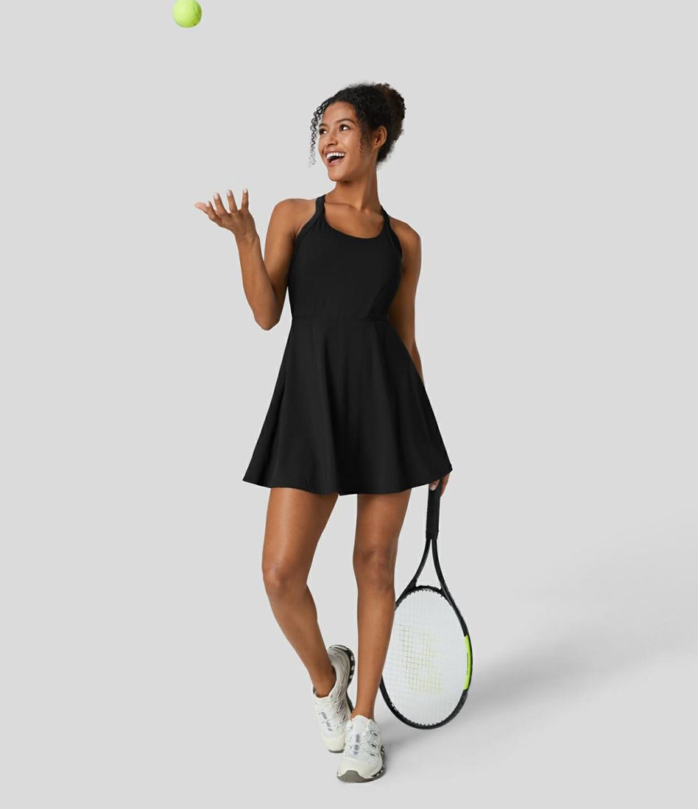 Backless 2-in-1 Pocket Quick Dry Flare Mini Tennis Active Dress  | Womens  Active Dresses Active Dresses Active Dresses