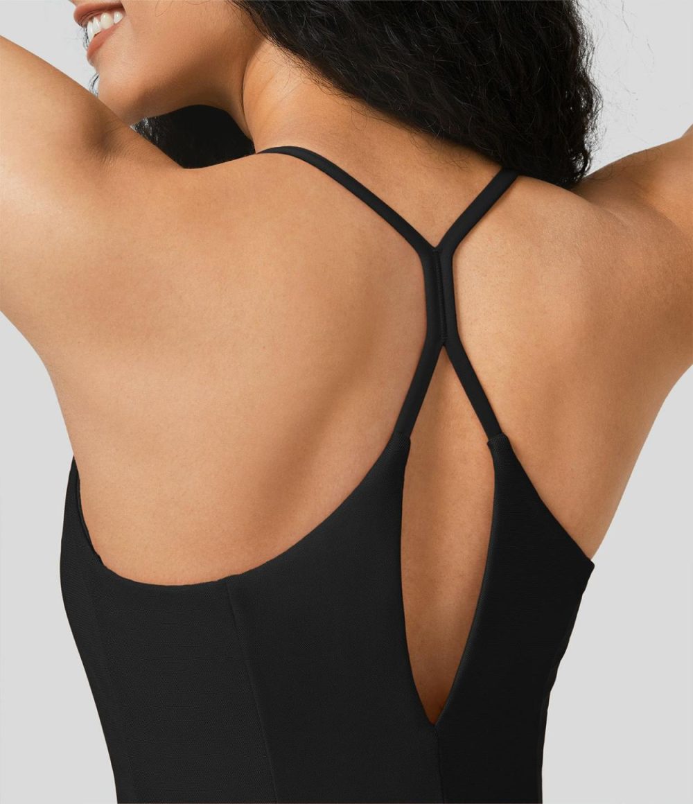 Backless 2-in-1 Side Pocket Contrast Mesh Flowy Mini Slip Dance Active Dress  | Womens  Active Dresses Active Dresses Active Dresses