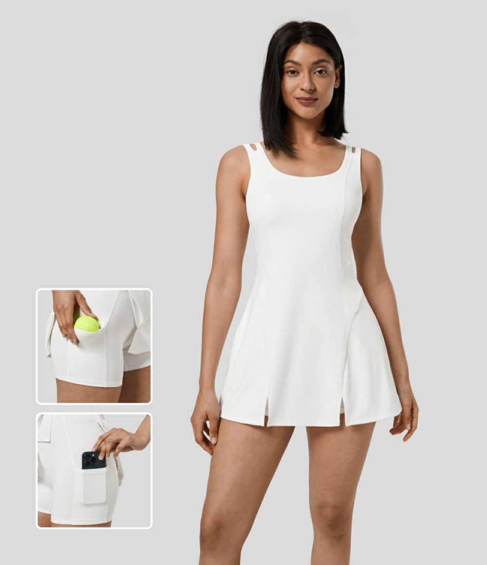 Backless 2-Piece Pocket Split Quick Dry Mini Slip Tennis Active Dress  | Womens  Active Dresses Active Dresses Active Dresses