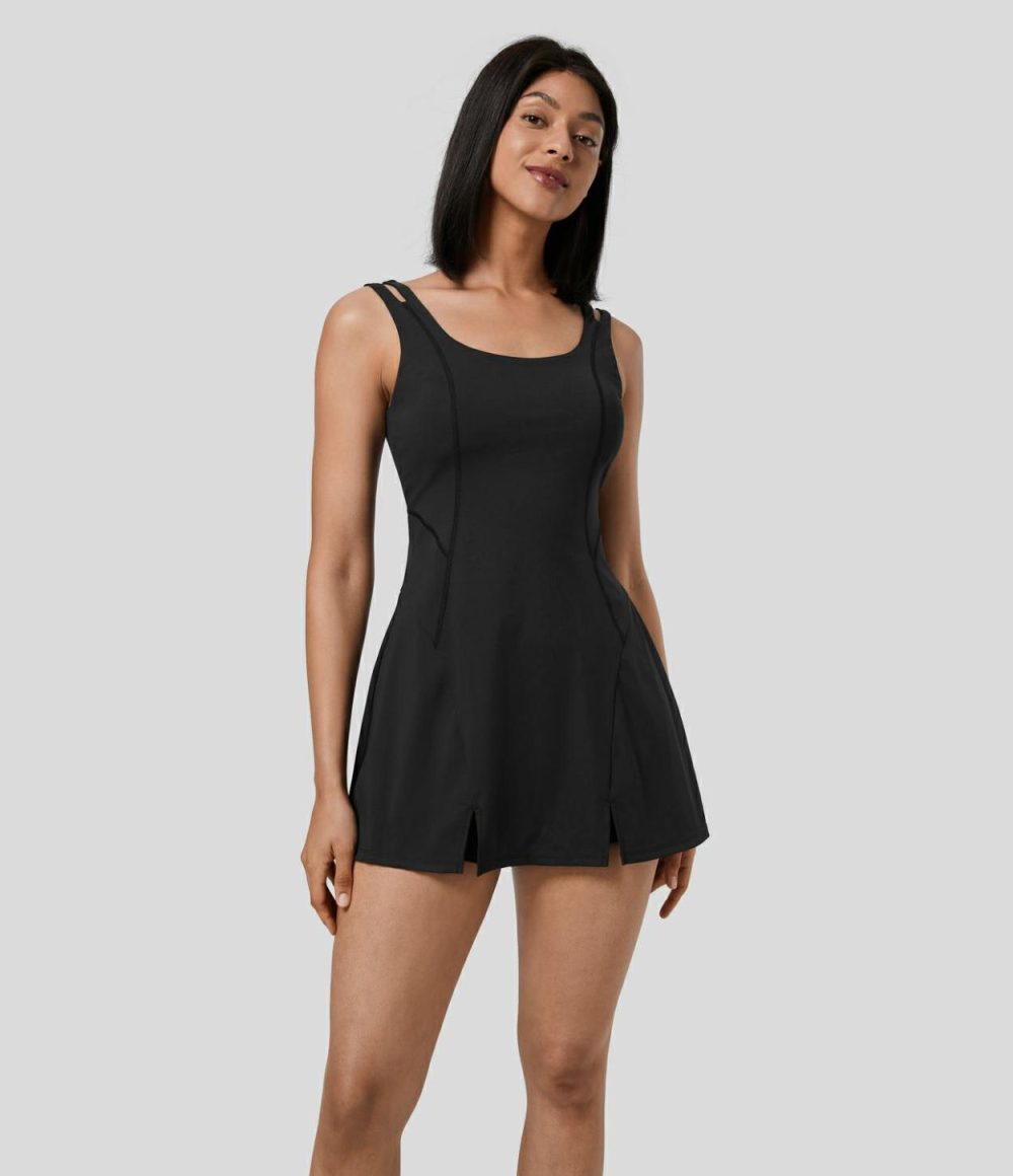 Backless 2-Piece Pocket Split Quick Dry Mini Slip Tennis Active Dress  | Womens  Active Dresses Active Dresses Active Dresses