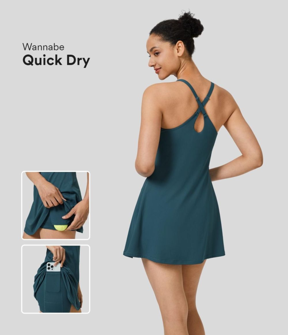 Backless Adjustable Strap 2-in-1 Pocket Quick Dry Mini Tennis Active Dress  | Womens  Active Dresses Active Dresses Active Dresses