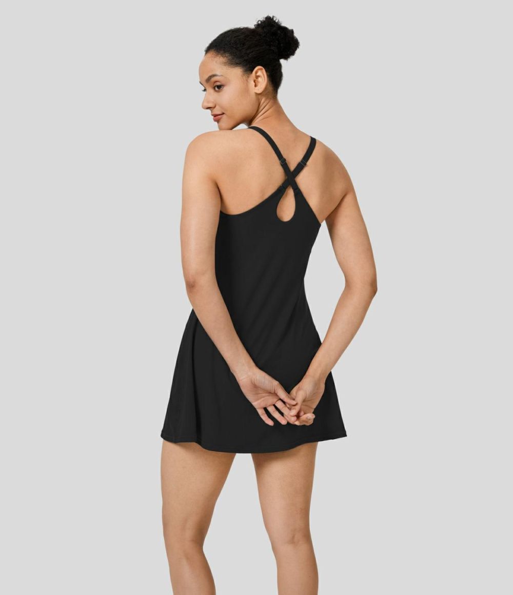 Backless Adjustable Strap 2-in-1 Pocket Quick Dry Mini Tennis Active Dress  | Womens  Active Dresses Active Dresses Active Dresses