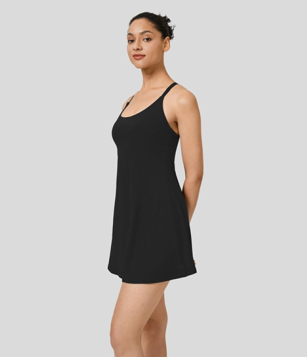 Backless Adjustable Strap 2-in-1 Pocket Quick Dry Mini Tennis Active Dress  | Womens  Active Dresses Active Dresses Active Dresses