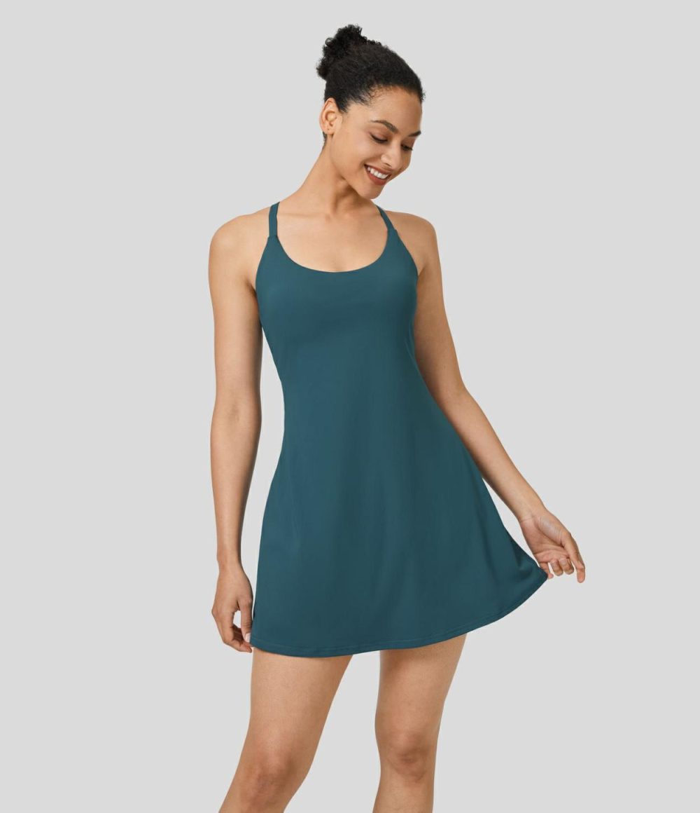 Backless Adjustable Strap 2-in-1 Pocket Quick Dry Mini Tennis Active Dress  | Womens  Active Dresses Active Dresses Active Dresses