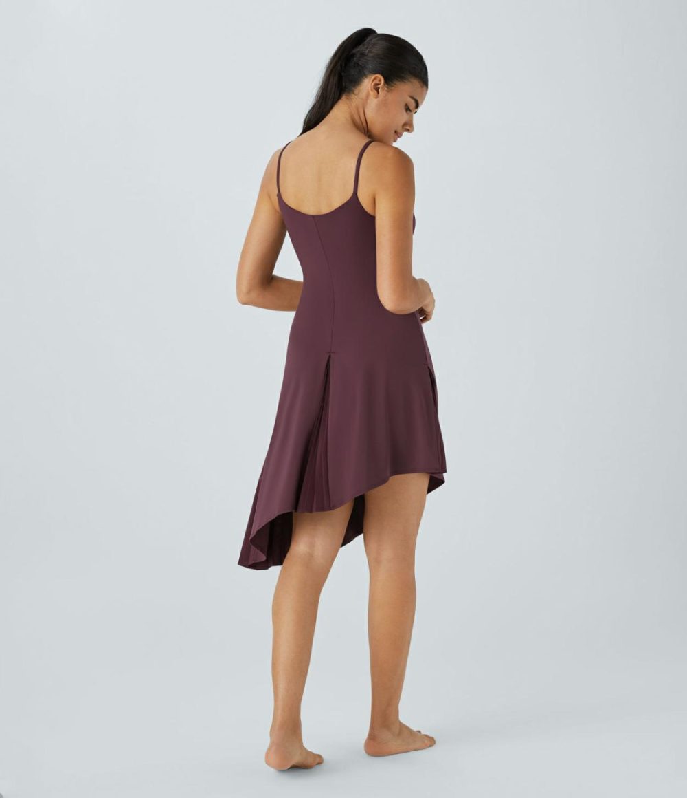 Backless Asymmetric Pleated Hem Midi Slip Dance Active Dress  | Womens  Active Dresses Clothing Active Dresses