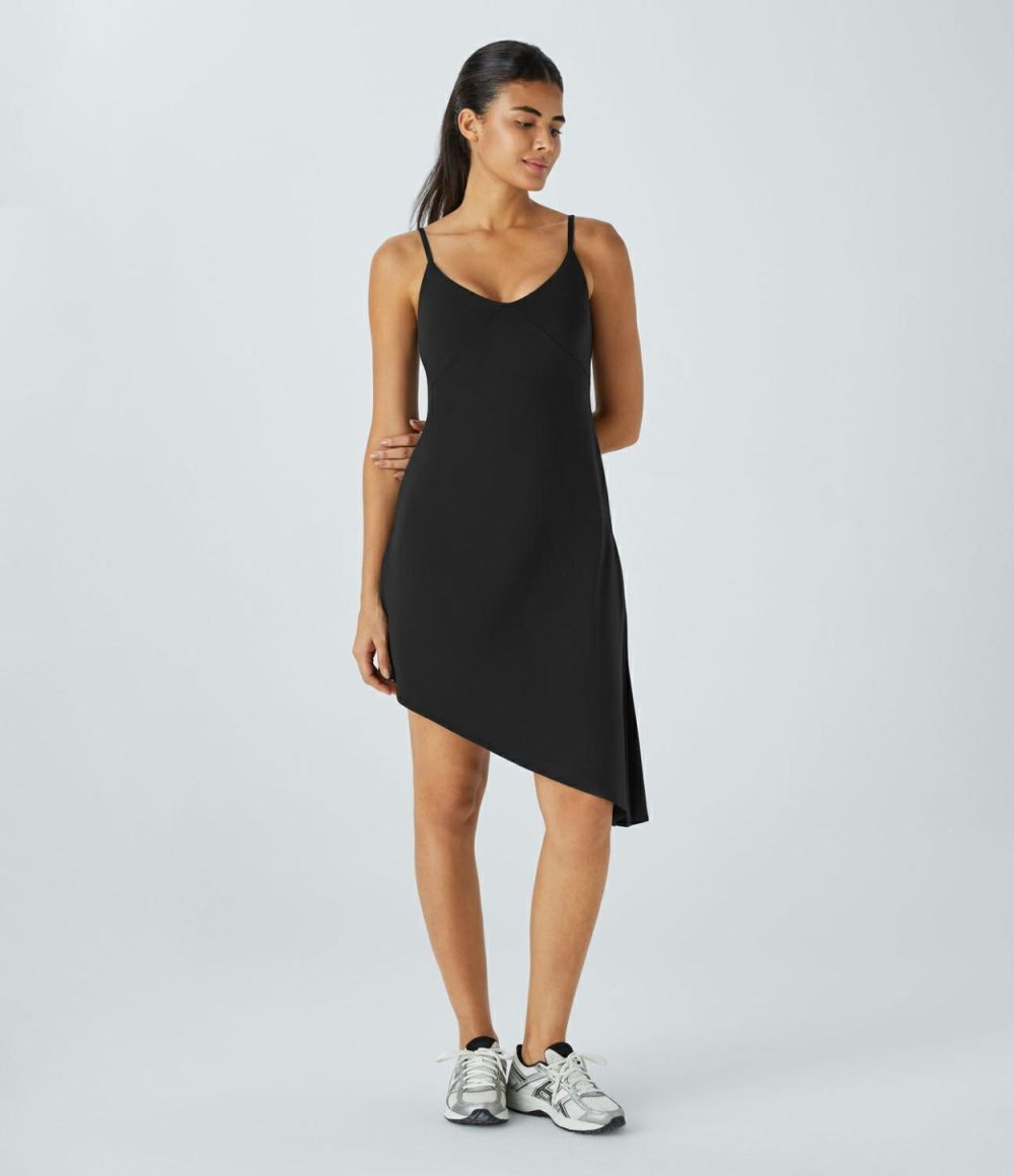 Backless Asymmetric Pleated Hem Midi Slip Dance Active Dress  | Womens  Active Dresses Clothing Active Dresses