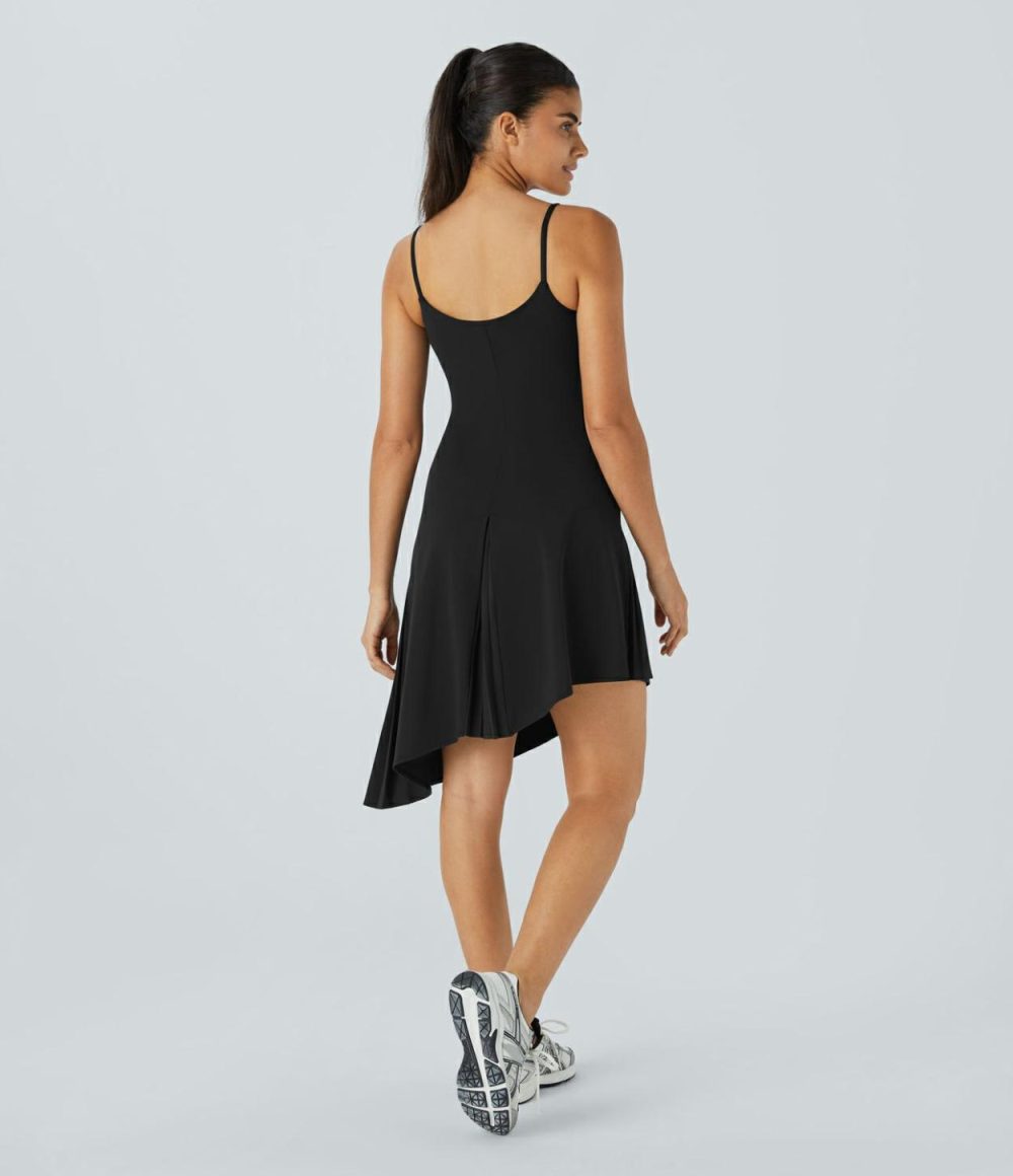 Backless Asymmetric Pleated Hem Midi Slip Dance Active Dress  | Womens  Active Dresses Clothing Active Dresses