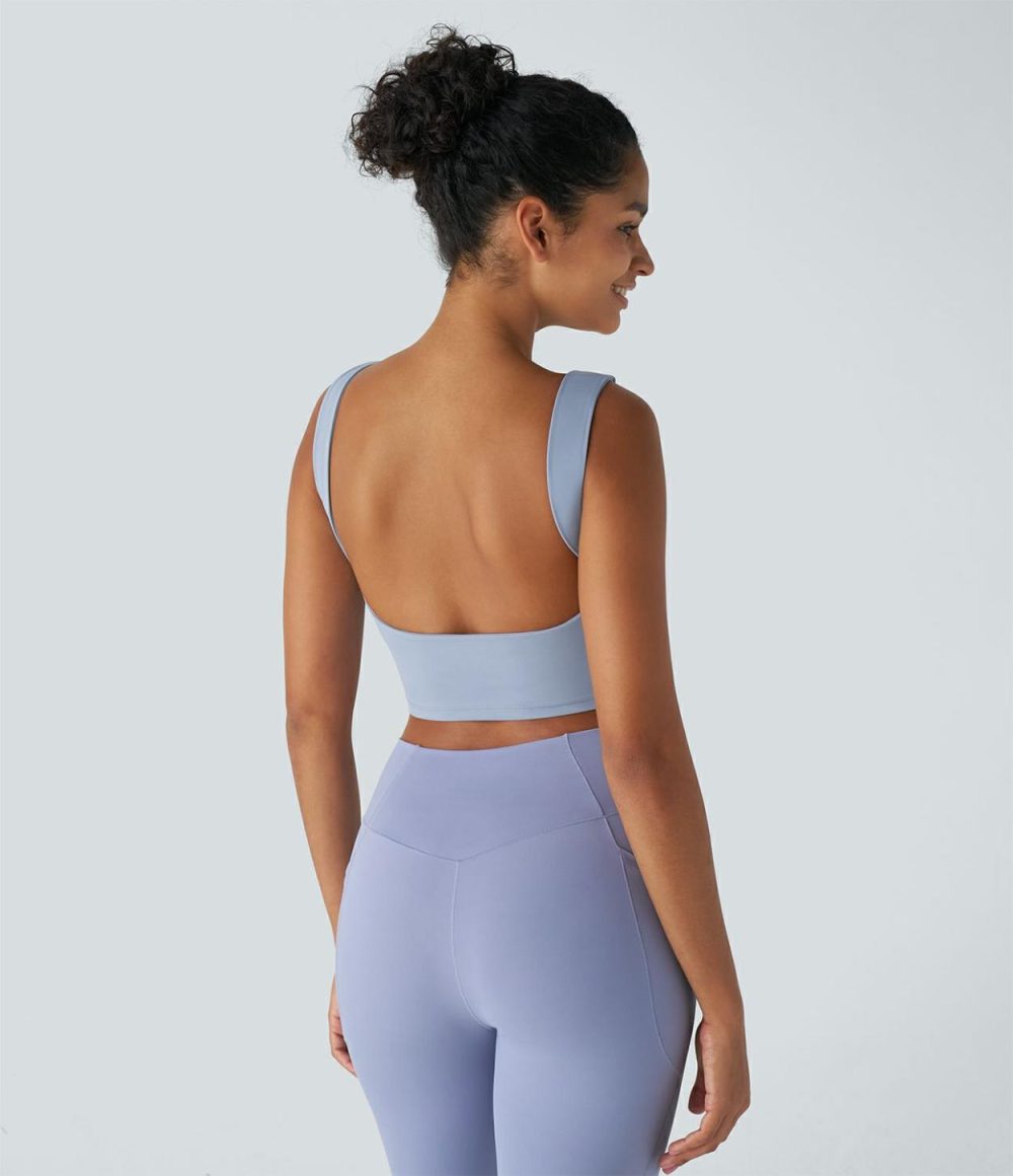 Backless Boat Neck Skinny Cropped Yoga Tank Top  | Womens  Cropped Tops Clothing Blue Fog/Hurricane Grey/Black