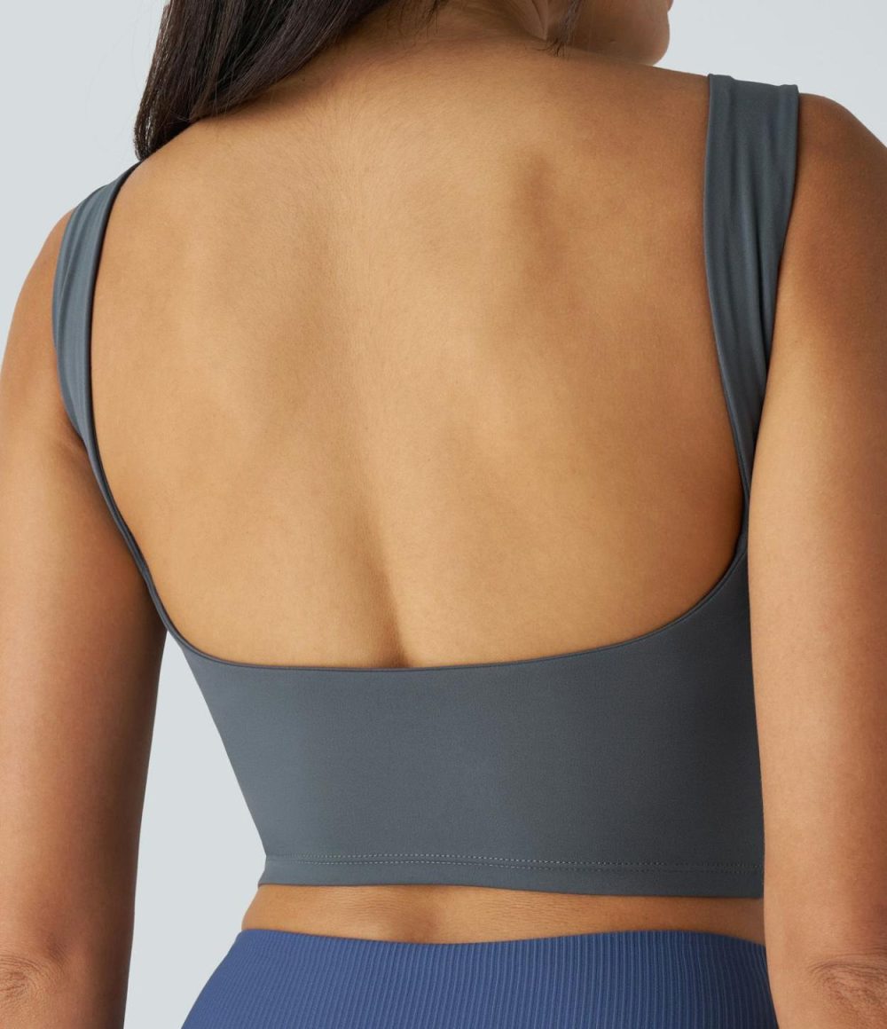 Backless Boat Neck Skinny Cropped Yoga Tank Top  | Womens  Cropped Tops Clothing Blue Fog/Hurricane Grey/Black