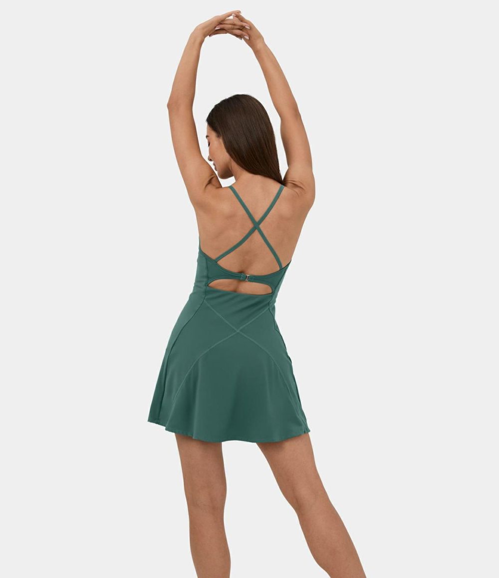 Backless Crisscross 2-in-1 Pocket Mini Slip Pickleball Active Dress  | Womens  Active Dresses Active Dresses Active Dresses