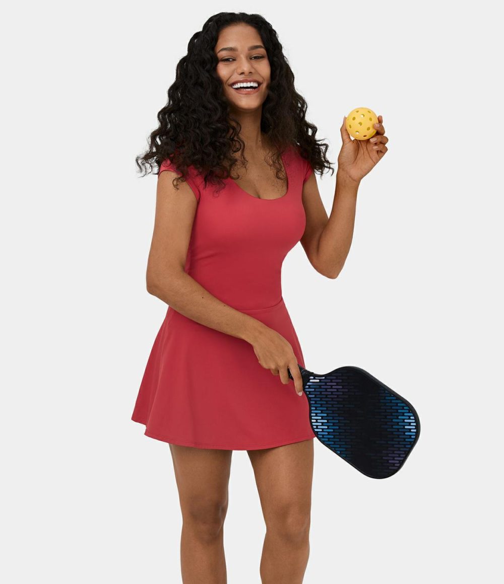 Backless Crisscross 2-in-1 Side Pocket Mini Pickleball Active Dress  | Womens  Active Dresses Active Dresses Active Dresses