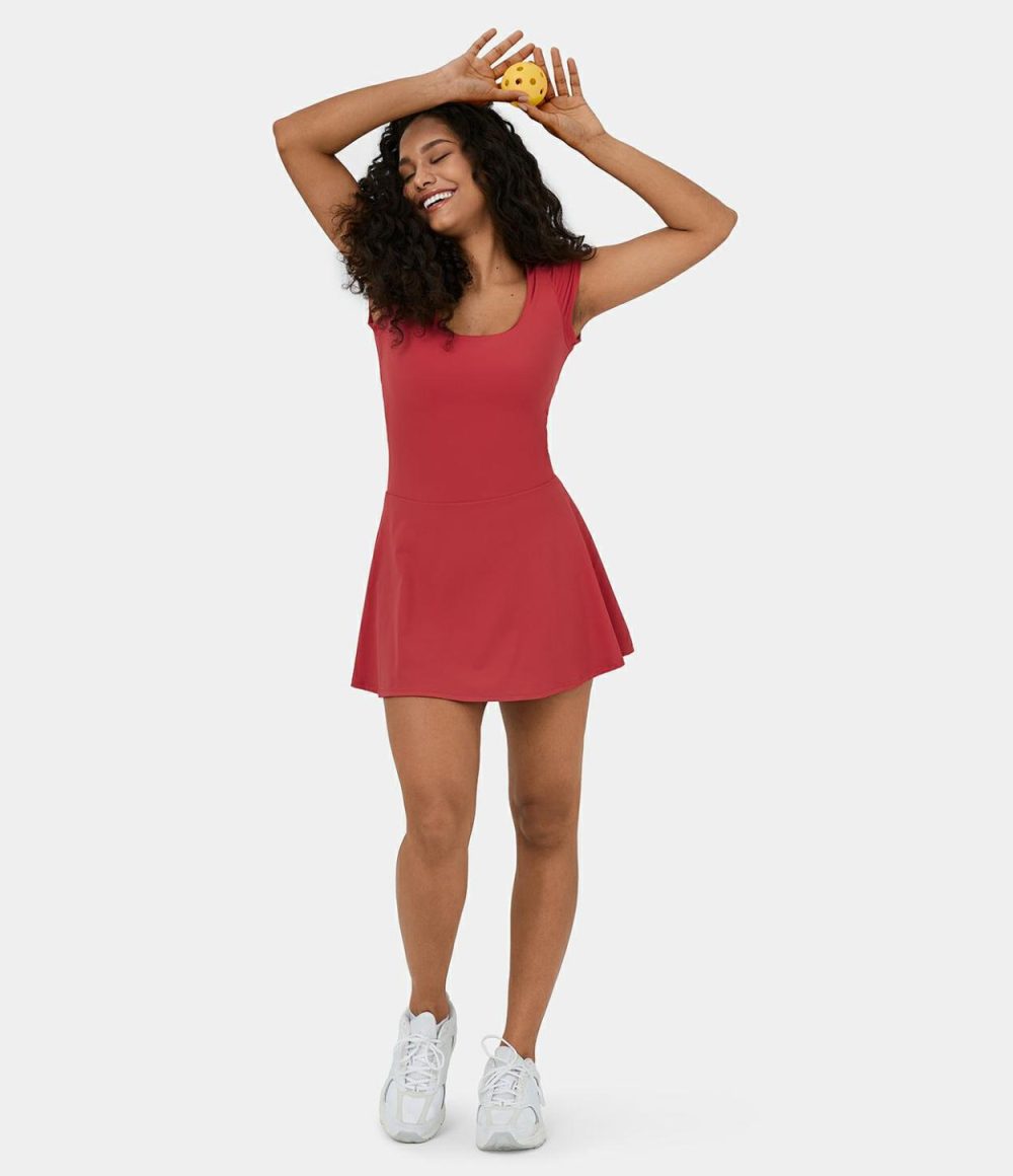 Backless Crisscross 2-in-1 Side Pocket Mini Pickleball Active Dress  | Womens  Active Dresses Active Dresses Active Dresses