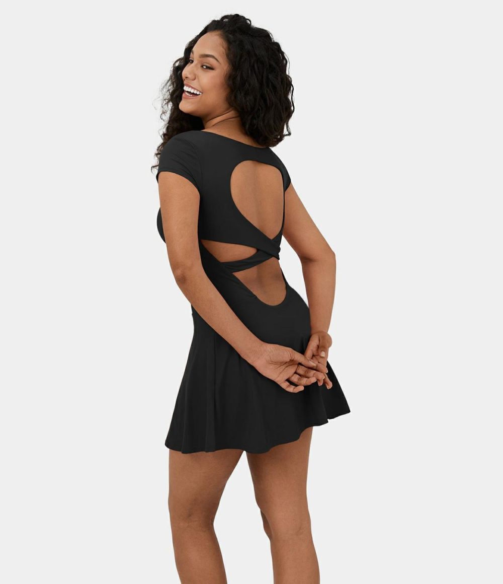 Backless Crisscross 2-in-1 Side Pocket Mini Pickleball Active Dress  | Womens  Active Dresses Active Dresses Active Dresses