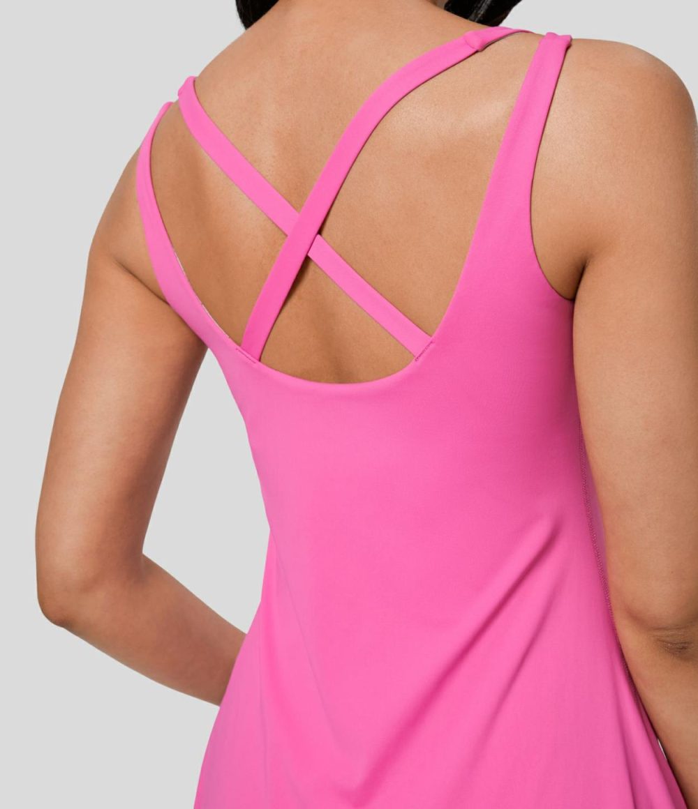 Backless Crisscross 2-in-1 Side Pocket Quick Dry Mini Slip Tennis Active Dress  | Womens  Active Dresses Active Dresses Active Dresses