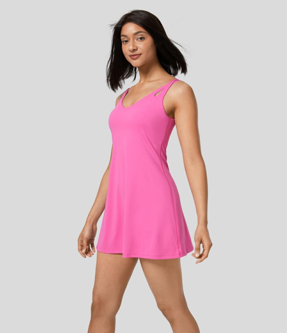 Backless Crisscross 2-in-1 Side Pocket Quick Dry Mini Slip Tennis Active Dress  | Womens  Active Dresses Active Dresses Active Dresses