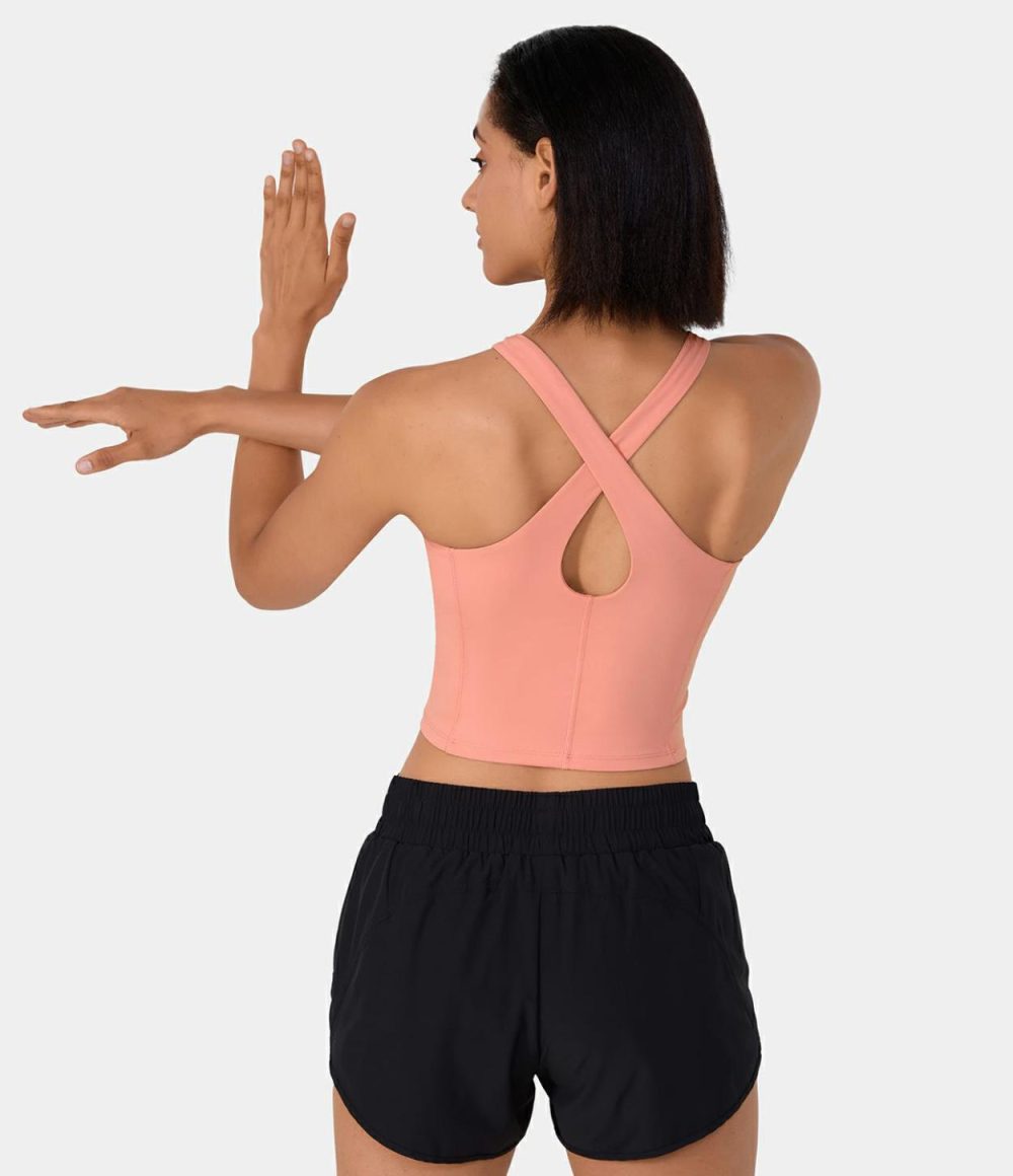 Backless Crisscross Cut Out Cropped Yoga Tank Top  | Womens  Cropped Tops Clothing Cropped Tops