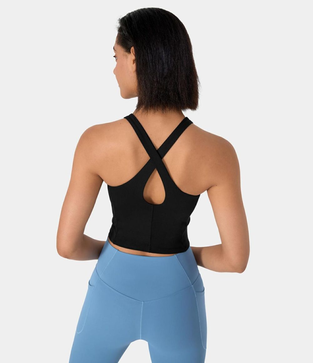 Backless Crisscross Cut Out Cropped Yoga Tank Top  | Womens  Cropped Tops Clothing Cropped Tops