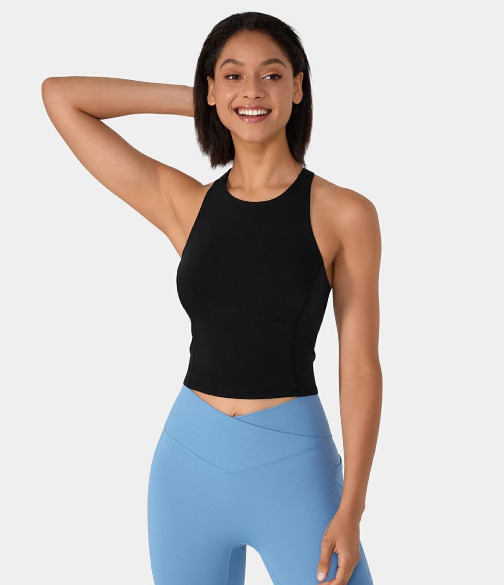 Backless Crisscross Cut Out Cropped Yoga Tank Top  | Womens  Cropped Tops Clothing Cropped Tops