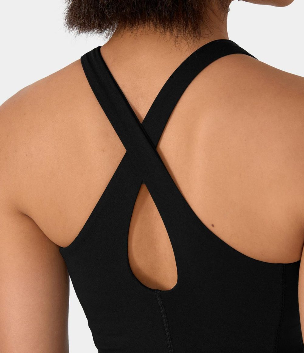 Backless Crisscross Cut Out Cropped Yoga Tank Top  | Womens  Cropped Tops Clothing Cropped Tops