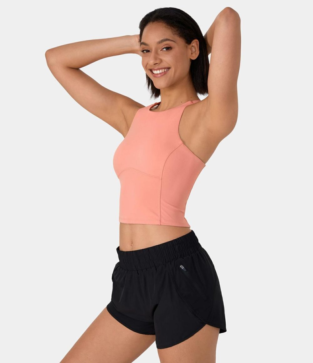 Backless Crisscross Cut Out Cropped Yoga Tank Top  | Womens  Cropped Tops Clothing Cropped Tops