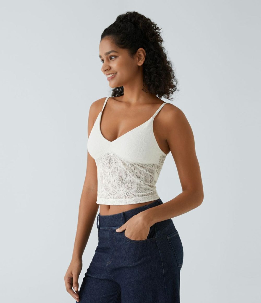 Backless Cropped Lace Casual Tank Top  | Womens  Cropped Tops Clothing Black/White