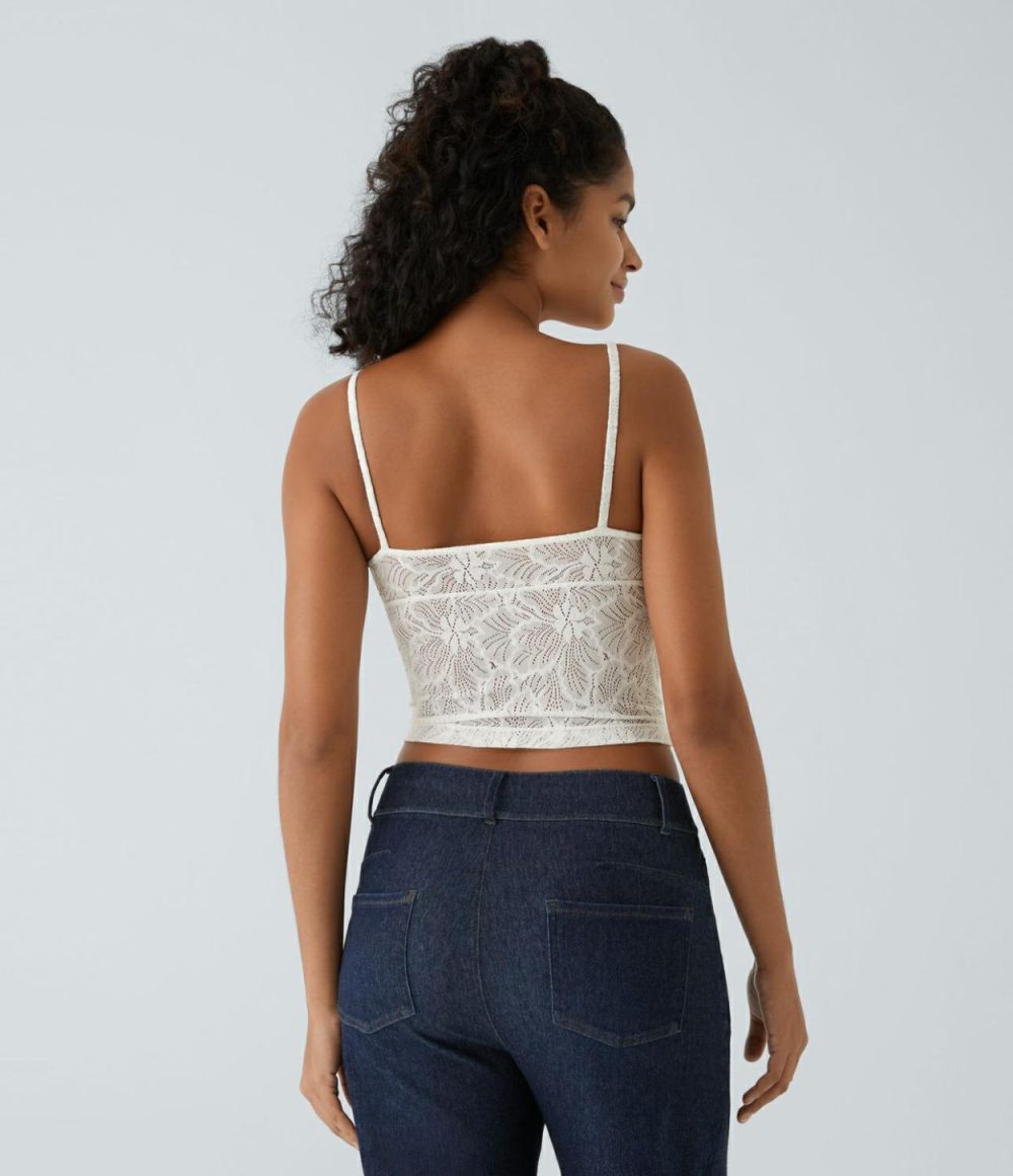 Backless Cropped Lace Casual Tank Top  | Womens  Cropped Tops Clothing Black/White