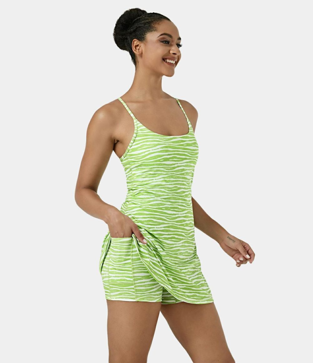 Backless Cut Out 2-in-1 Pocket Mini Slip Yoga Active Dress  | Womens  Active Dresses Active Dresses Active Dresses