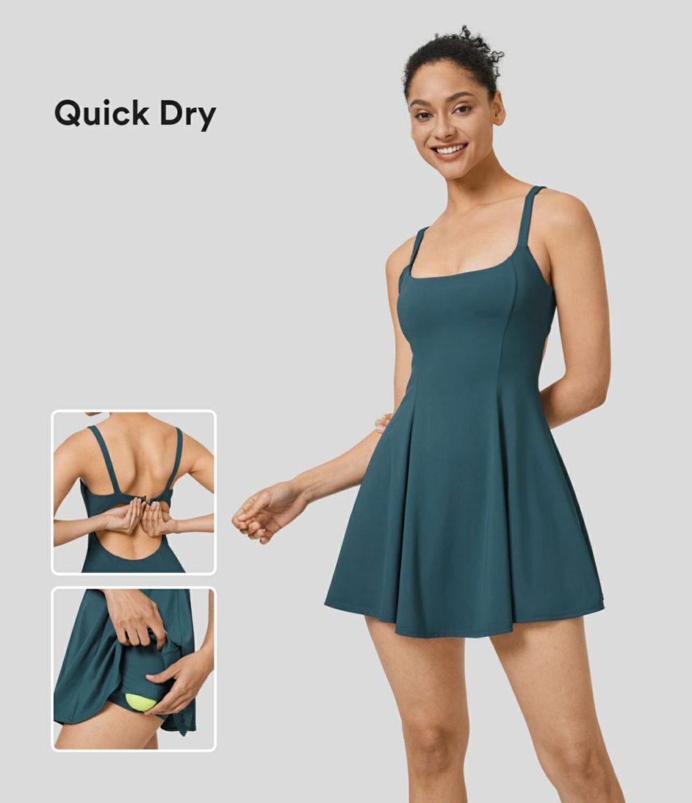 Backless Cut Out 2-in-1 Pocket Quick Dry Mini Slip Tennis Active Dress  | Womens  Active Dresses Active Dresses Active Dresses