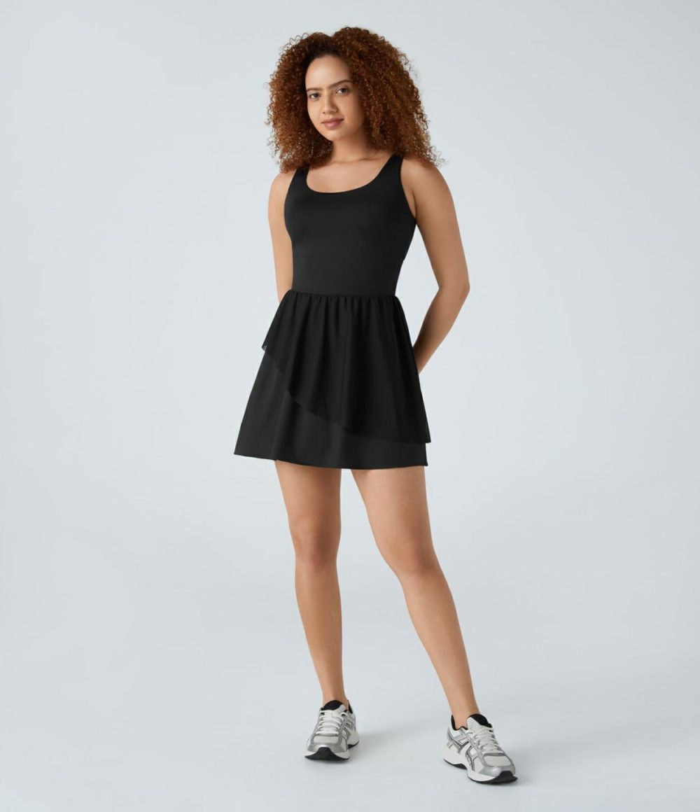 Backless Cut Out Contrast Mesh 2-in-1 Pocket Quick Dry Mini Tank Tennis Active Dress  | Womens  Active Dresses Active Dresses Active Dresses