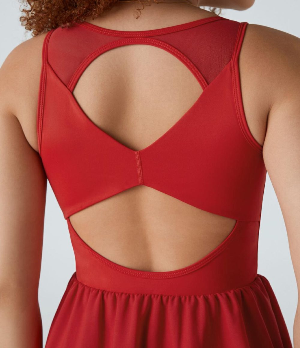 Backless Cut Out Contrast Mesh 2-in-1 Pocket Quick Dry Mini Tank Tennis Active Dress  | Womens  Active Dresses Active Dresses Active Dresses