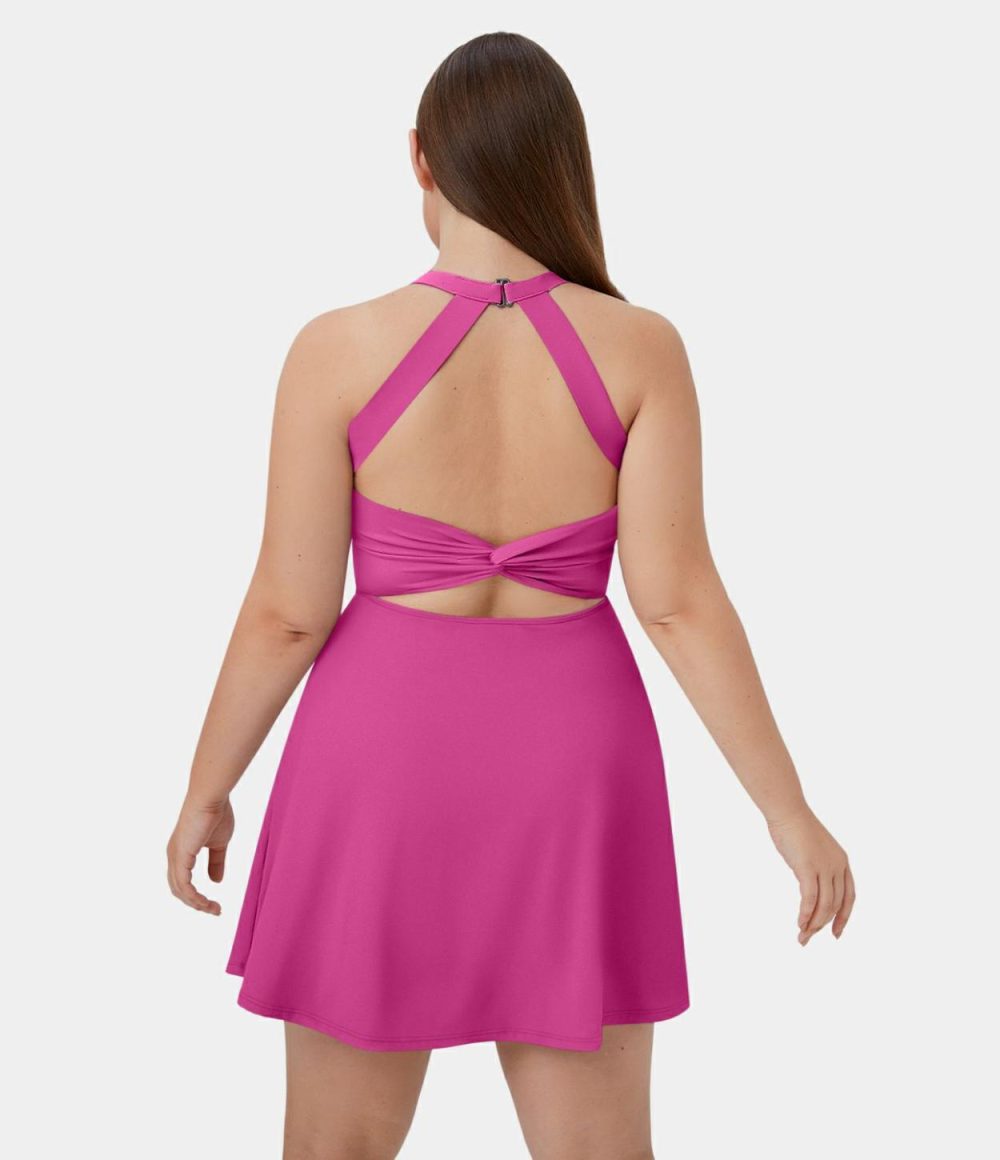 Backless Cut Out Twisted Side Pocket 2-in-1 Exercise Plus Size Dress-Easy Peezy  | Womens  Mini Dresses Clothing Mini Dresses