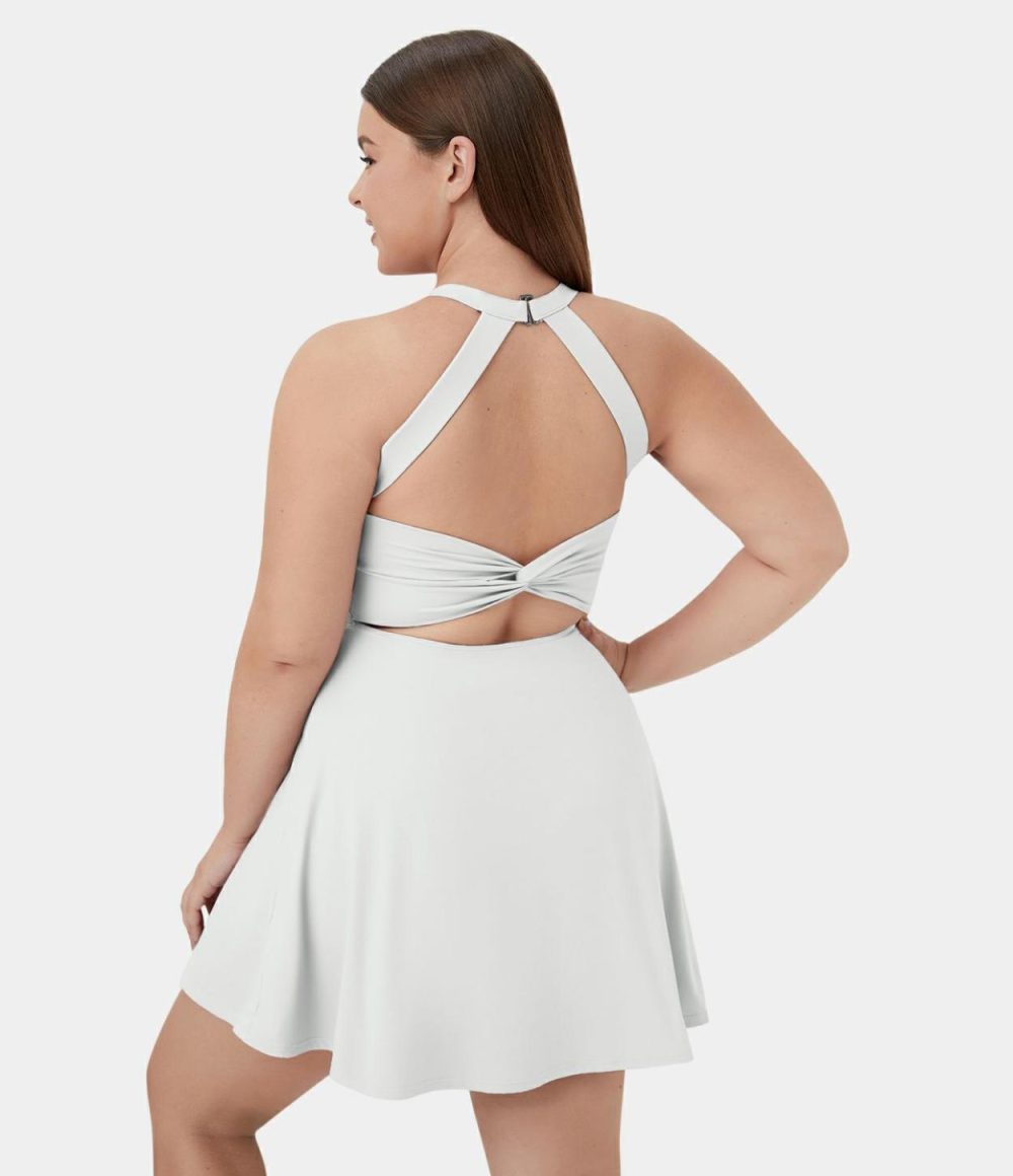 Backless Cut Out Twisted Side Pocket 2-in-1 Plus Size Barre Ballet Dance Dress  | Womens  Mini Dresses Clothing Mini Dresses