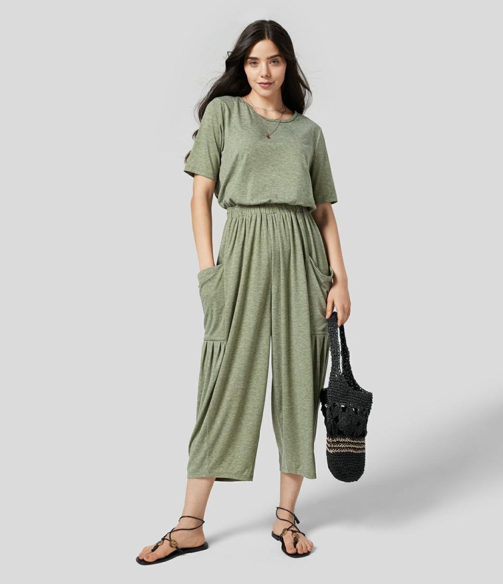 Backless Plicated Side Pocket Relax Casual Jumpsuit  | Womens  Dressey Jumpsuits Clothing Dressey Jumpsuits