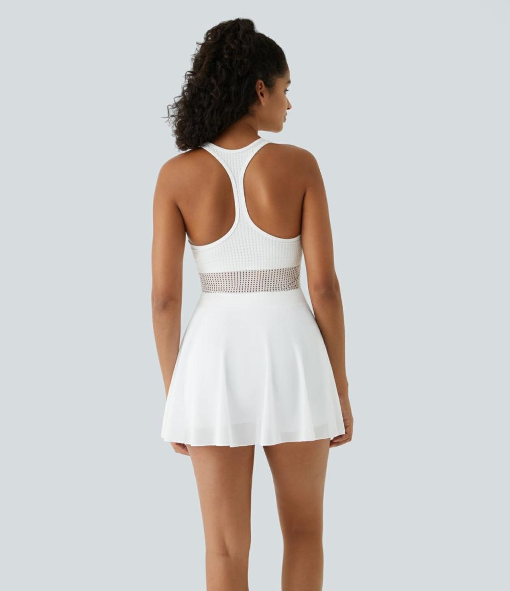 Backless Racerback 2-in-1 Side Pocket Contrast Mesh Quick Dry Mini Tennis Active Dress  | Womens  Active Dresses Active Dresses Active Dresses