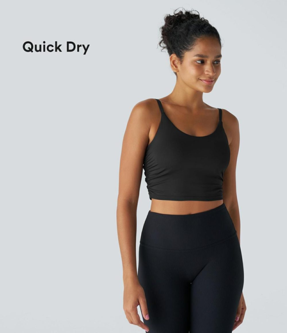 Backless Ruched Quick Dry Cropped Running Tank Top  | Womens  Cropped Tops Clothing Black/Dawn Purple