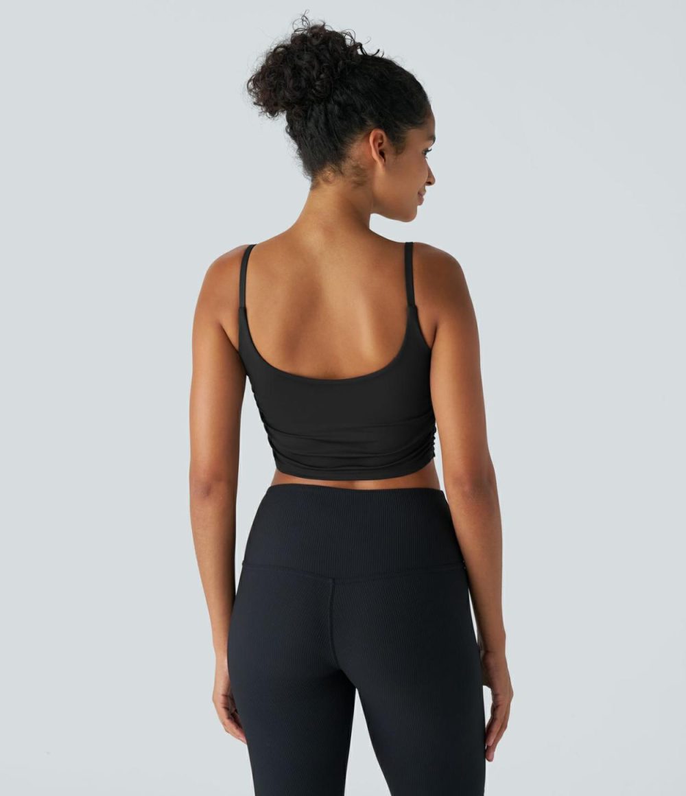 Backless Ruched Quick Dry Cropped Running Tank Top  | Womens  Cropped Tops Clothing Black/Dawn Purple