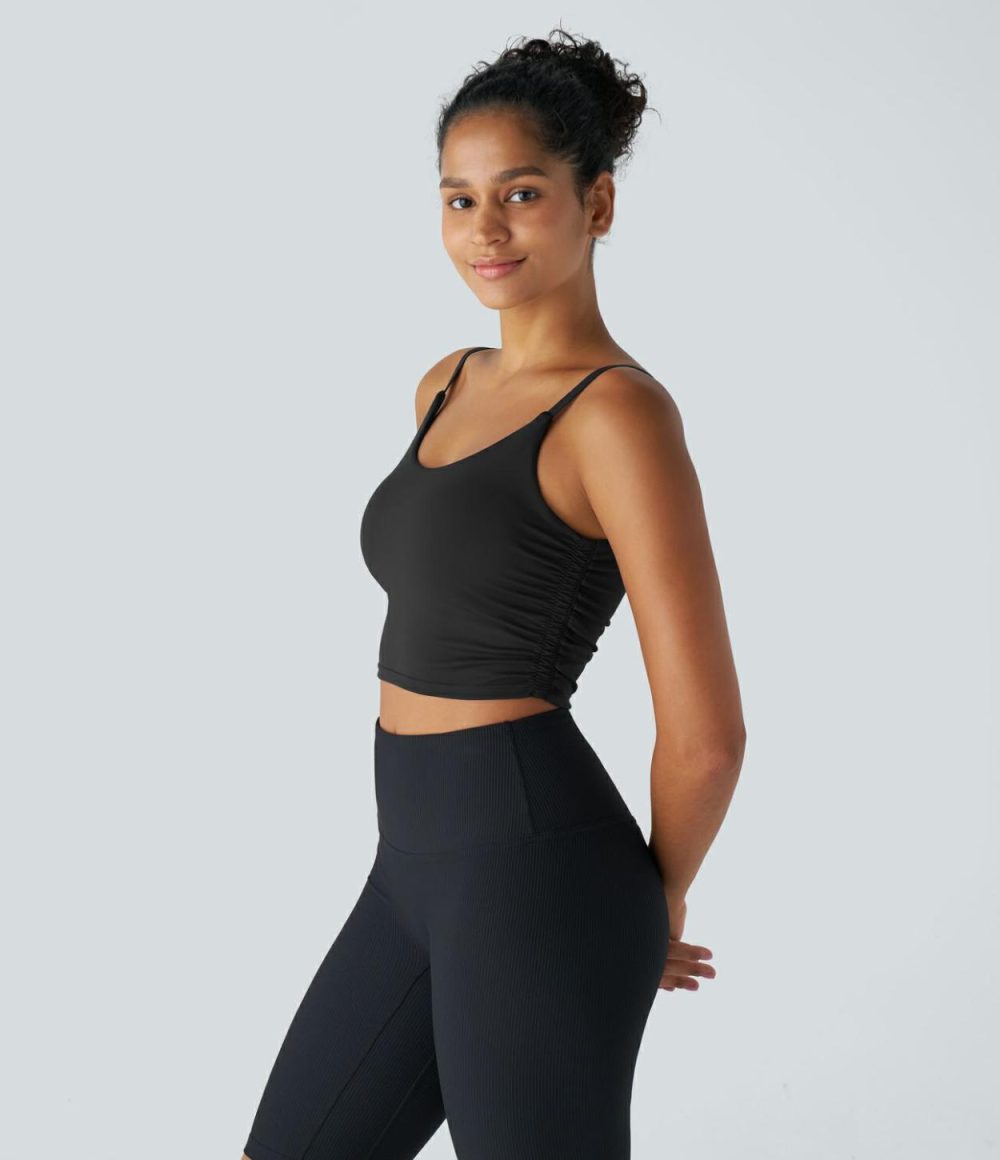 Backless Ruched Quick Dry Cropped Running Tank Top  | Womens  Cropped Tops Clothing Black/Dawn Purple