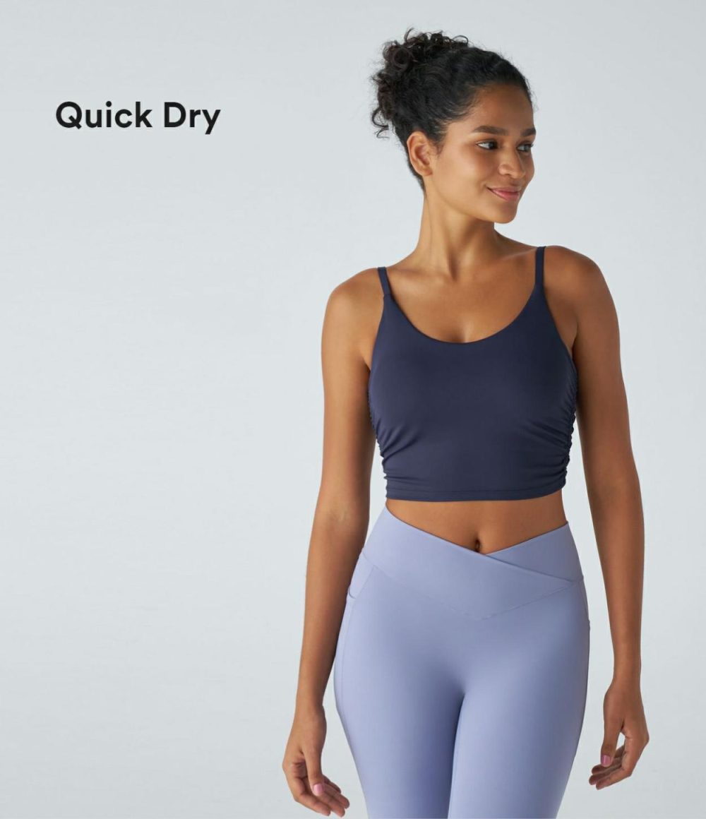 Backless Ruched Quick Dry Cropped Running Tank Top  | Womens  Cropped Tops Clothing Black/Dawn Purple