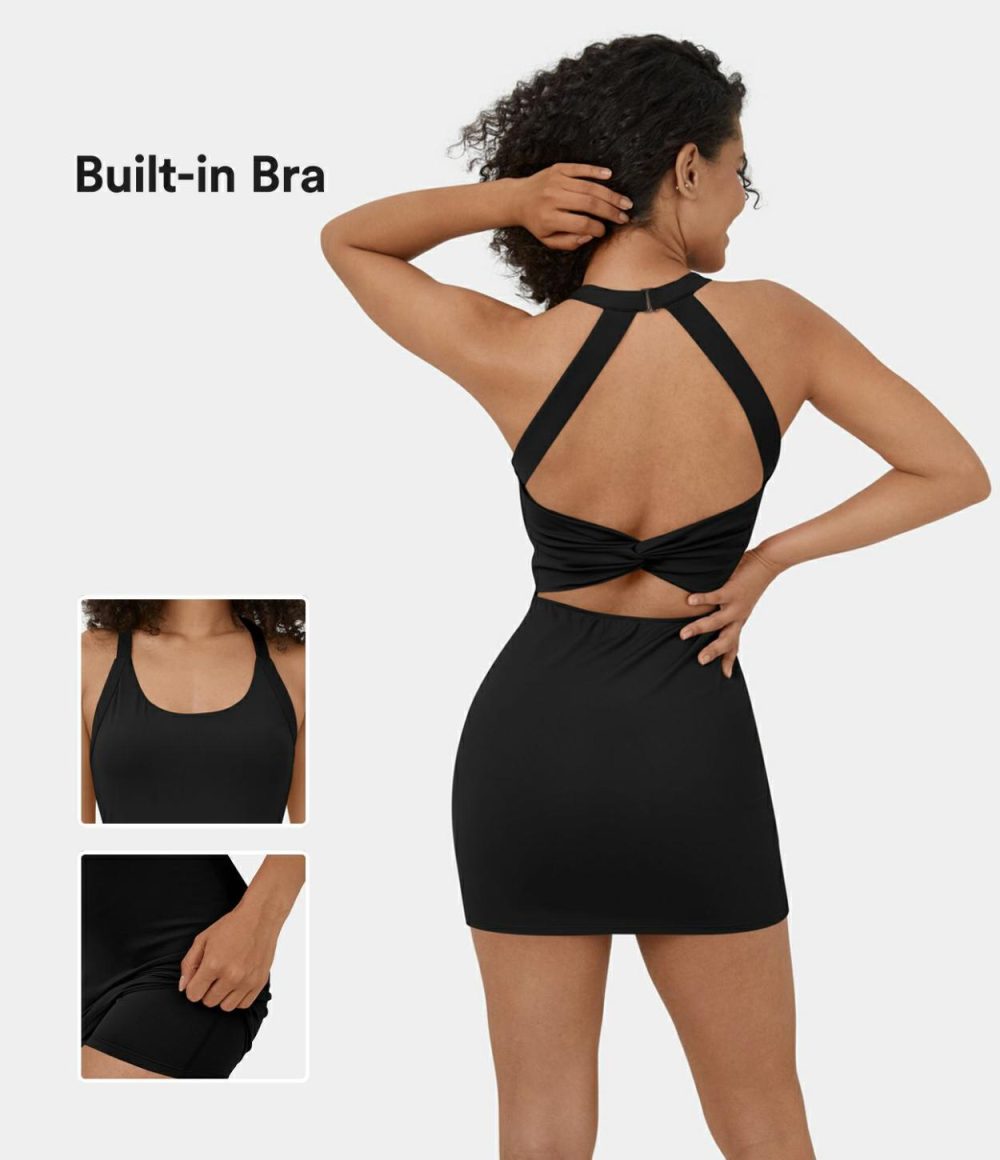 Backless Twisted 2-in-1 Bodycon Mini Active Dress  | Womens  Active Dresses Active Dresses Active Dresses