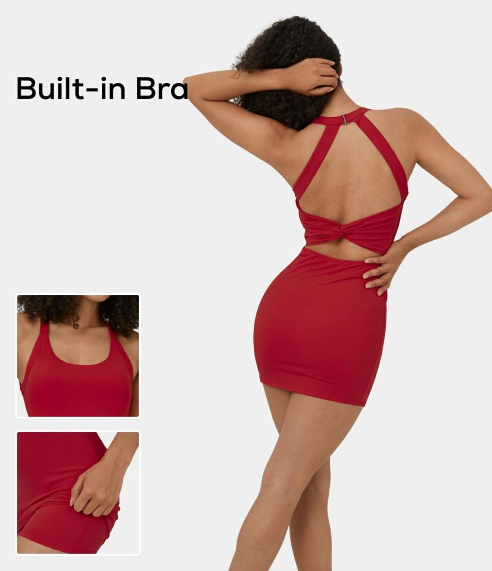 Backless Twisted 2-in-1 Bodycon Mini Active Dress  | Womens  Active Dresses Active Dresses Active Dresses