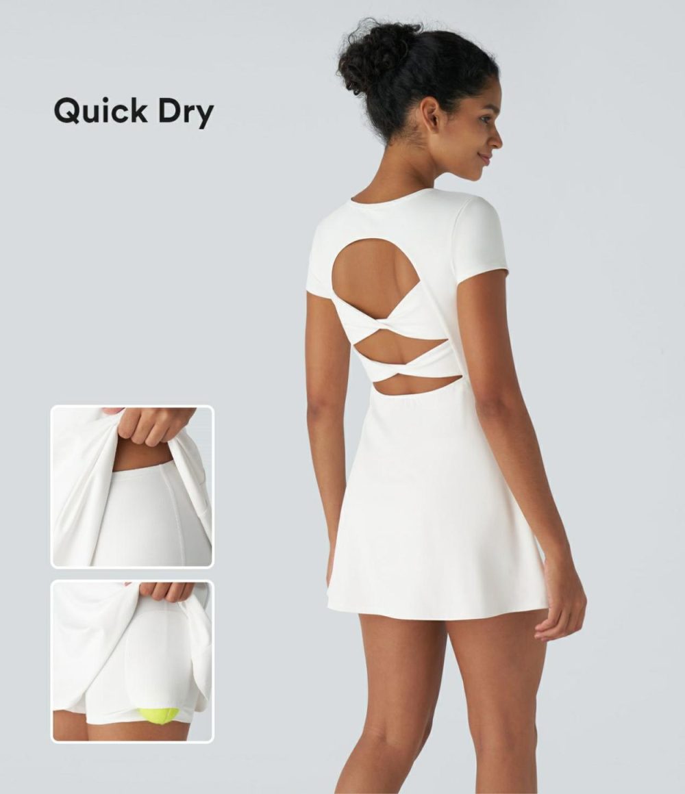 Backless Twisted 2-Piece Side Pocket Quick Dry Mini Tennis Active Dress  | Womens  Active Dresses Active Dresses Active Dresses